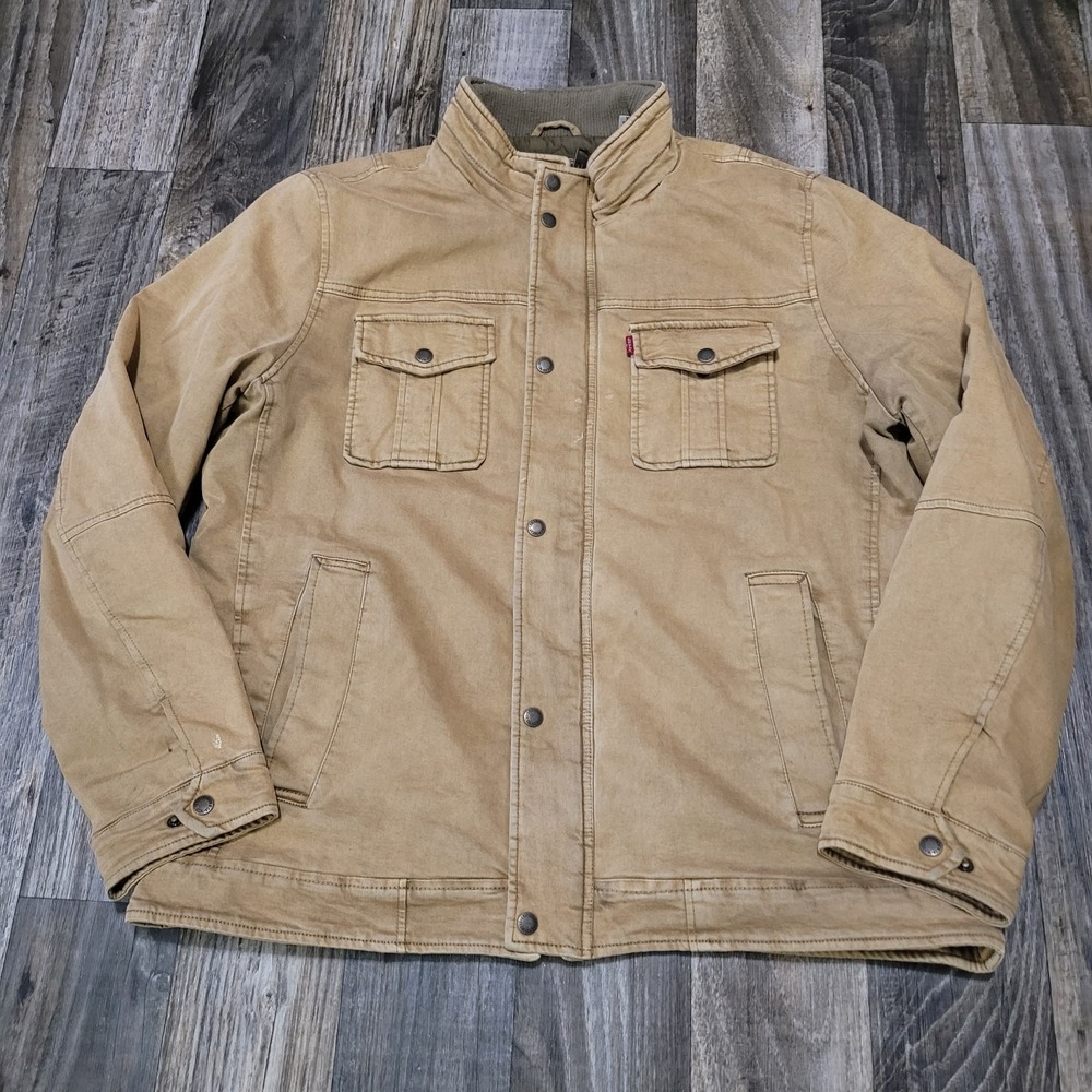 Levi's Military Style Full Zip Field Jacket Pockets Men's XL Beige Insulated